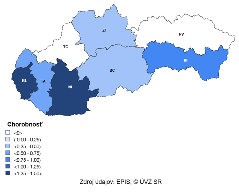 7 – dňová incidencia (od 30. 12. 2024 do 5. 1. 2025) potvrdených prípadov COVID 19