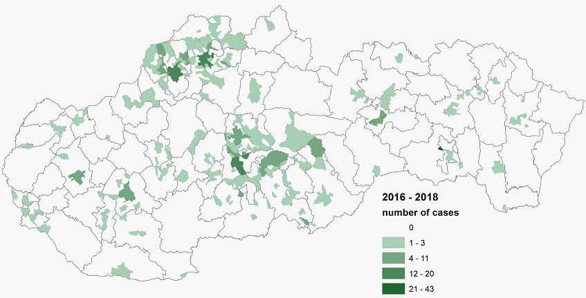 mapa - prírodné ohniská kliešťovej encefalitídy