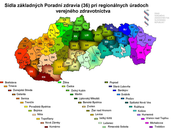 Sídla základných Poradní zdravia pri RÚVZ SR